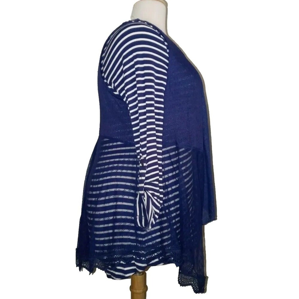 NWT TRUE SELF Womens XL 2Fer Stripes Lace Overlay Nautical Long Sleeve Top Navy - Picture 5 of 16